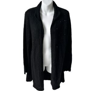 J Jill Womens Long Black Open Cardigan Sweater Large Mohair Blend‎ Quiet Luxury
